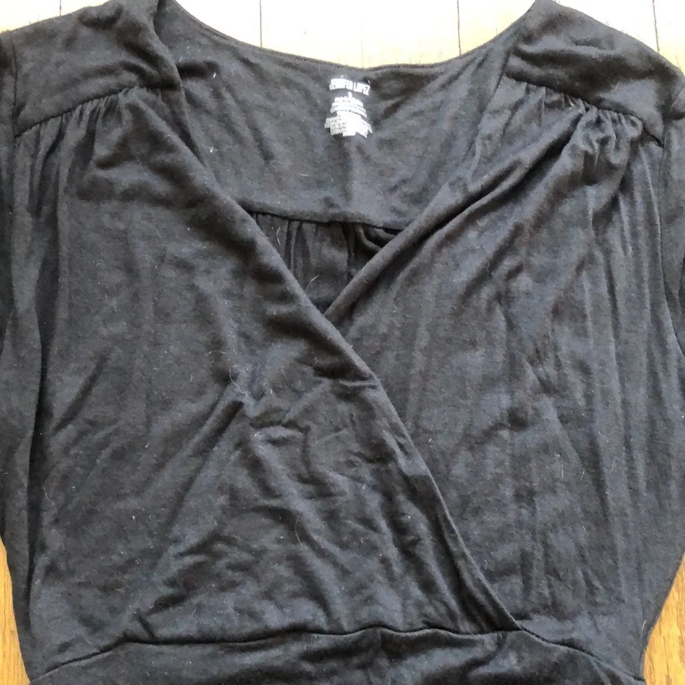Elegant Black Ruched Seep V-Neck Stretch 3/4 Sleeve Sexy Bodycon Top - Picture 5 of 6